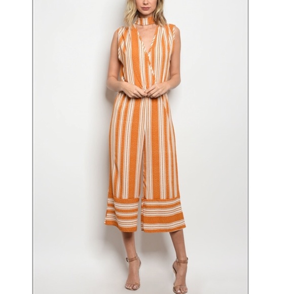 Pants - LAST 1: Ivory and Mustard Jumpsuit w/ Stripes